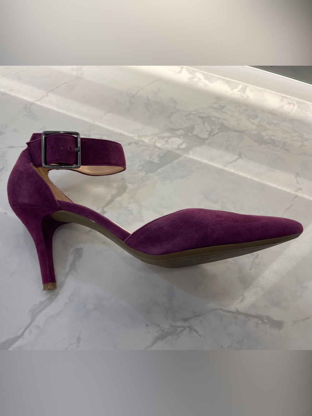 Cole Haan Purple Suede Ankle-Strap Stiletto